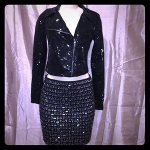 NWT Express Silver Stud Black Pencil Skirt Size S